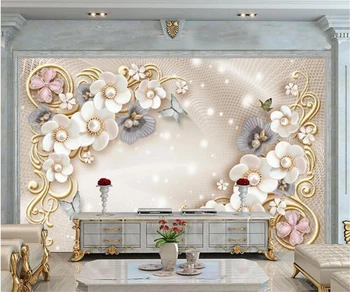 Персонализиран тапет Европейски дворец стил златни бижута цвете телевизия фон стена хол спалня декорация живопис