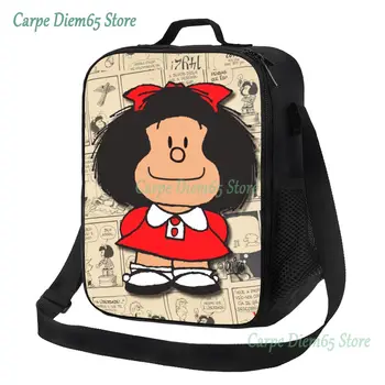 Персонализирана реколта Mafalda манга обяд чанта жени топло охладител изолирани обяд кутии за деца училище деца