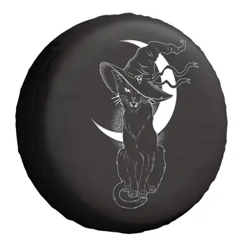 Персонализирана черна котка с остри вещица шапка резервна гума капак за джип Хелоуин нощ призрачен луна кола колела протектори 14 