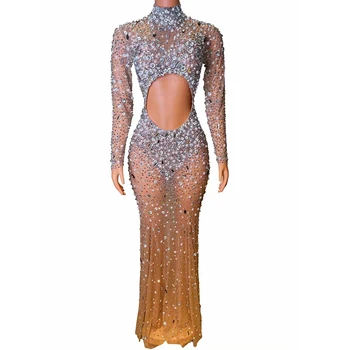 Персонализирани секси диамантени перли пайети перо вода диамант обвивка хип рокля дълга рокля изпълнение рокля