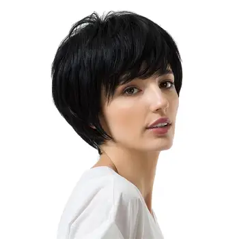  Перуки за човешка коса за жени, които търсят къса перука Side Parting Bob Hair Hairpiece 8 инча