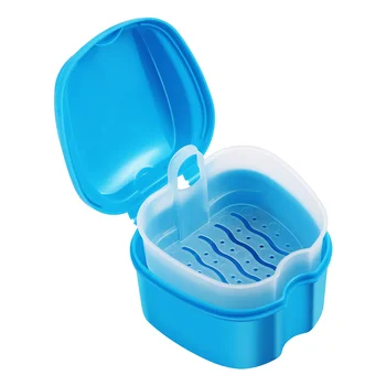 Пластмасова кутия за вана за протези с цедка Държач за калъф за съхранение на протези Висящ мрежест контейнер Кутии за протези Фиксатор Зъбни зъби