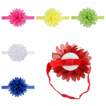 Плътен цвят ръчно изработени шифон цвете лента за глава мода малко дете еластична лента за коса 10 см флорални шапки бебе момичета рожден ден подаръци