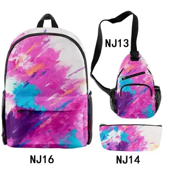 Популярни вратовръзка боядисани графити живопис с маслени бои 3D печат 3бр/комплект ученик училище чанти пътуване лаптоп раница гърдите чанта молив случай