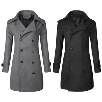 Популярни мъже дълго палто дълъг ръкав есен зима ветровка палто корейски стил дебел ветровка яке