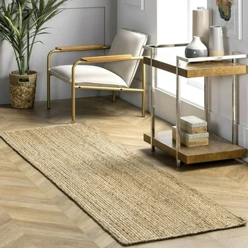 правоъгълник юта килим плетен 100% естествен юта ръчно изработени селски вид килим за хол етаж мат килими за спалня дома декор