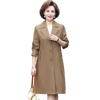 Пролет нова мама палто хлабав голям размер средна възраст дами мода корейски темперамент тънък дълго случайни тренчкот прилив 5XL.
