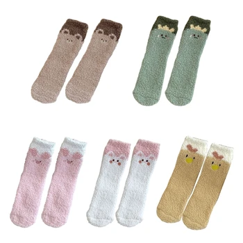 Размити чорапи за жени момичета зимни топли коралови руно етаж чорапи карикатура животински космати легло чорапи за домашно спане 37JB