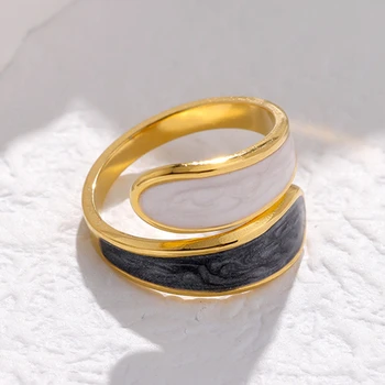 Ретро злато цвят масло капково отворени пръстени за жени изящни луксозни нередовни регулируеми пръст пръстен модерен минималистичен емайл пръстен
