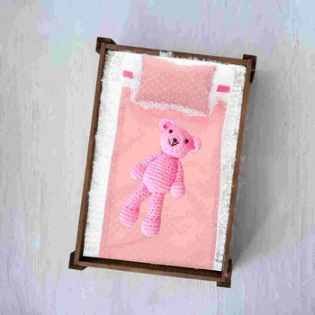 Розов лист възглавница юрган аксесоари комплект къща легла декор мини консумативи миниатюрни комплект възглавници чаршаф