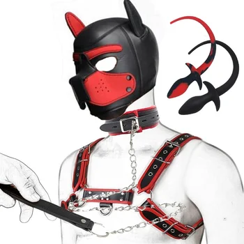Секс игри Bdsm кученце игра куче качулка маска кожа мъжки гърдите колан каишка домашни роля игра парти маски куче опашка щепсел врата