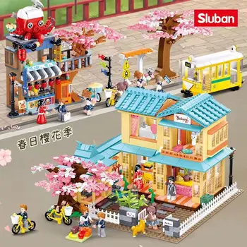 Серия Sluban Пролетен черешов цвят сезон уличен изглед Японски Yakuku пачуърк строителни блокове играчка модел детски подарък Holid