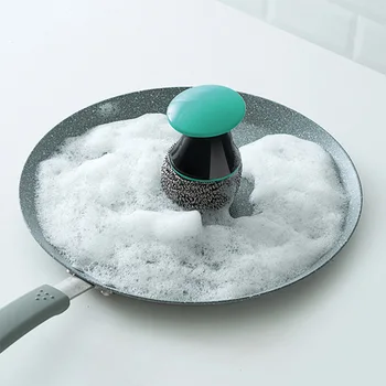 Силна кухненска четка за миене пластмаса с неръждаема стомана топка тел почистване на чинии четка пот може почистване четка кухненски инструменти