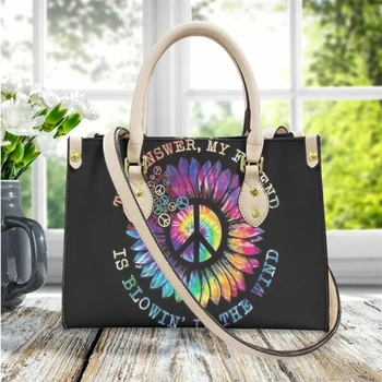 Символ на мира цветен печат пратеник чанта PU Топ дръжка реколта жените луксозни рамо чанта нова мода случайни мъкна Bolsa Feminina