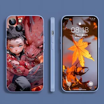 Сладък карикатура китайски дракон момче момиче телефон случай за Ihpne 15 14 13 12 11 Mini Max Pro 6 7 8 Plus X Xr течен силиконов корпус