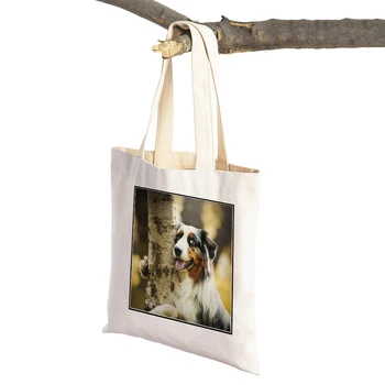 Случайни домашни любимци куче пазарски чанти Шотландия граница коли супермаркет купувач чанта животински сгъваема мода жени рамо голяма пазарска чанта