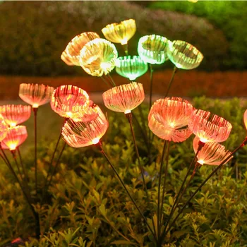 Слънчева LED светлина Външна лампа за косене на трева водоустойчива RGB слънчева оптична влакна медузи светлини за двор вила балкон градина декорация