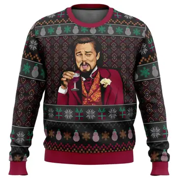 Смеещият се Лео ди Каприо Meme Грозен коледен пуловер подарък Дядо Коледа пуловер мъже 3D суитчър и топ есен и зима Clothi