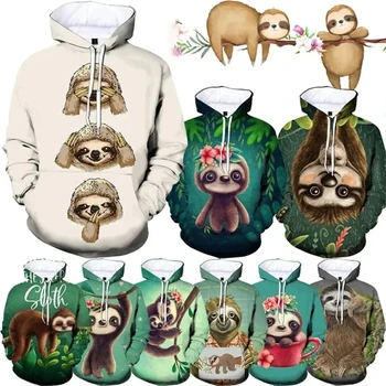 Смешни животински ленивци Графични суичъри Сладък Bradypod 3D отпечатани качулки за мъже Дрехи Ежедневни жени Hoody Streetwear Детски върхове