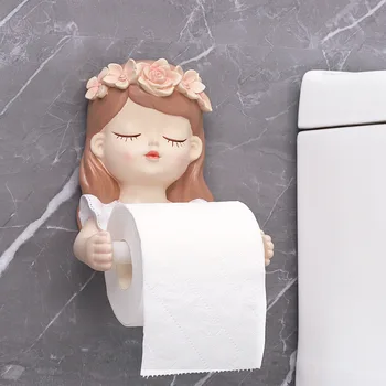 Смола момиче тоалетна хартия притежателя WC тъкан багажник баня стенен монтиран без удар рафт тъкан багажник ролка хартия закачалка