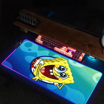 Спонджбобс PC геймър кабинет подсветка Xxl геймърска мишка подложка Rgb бюро мат Led подложка за мишка задна светлина Deskmat Big Mousepepad Extended