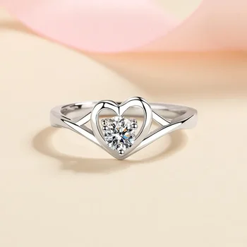 Сребро 0.3 карата диамант тест премина отлично нарязани D цвят Moissanite романтичен сватбен пръстен сребро 925 сладък любов cocltail пръстени