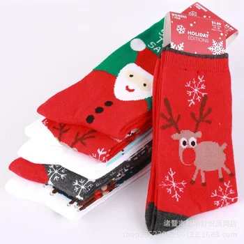 Стилен и удобен Санта Елк снежинка дамски чорапи средата тръба възрастен карикатура Коледа личност чорапи