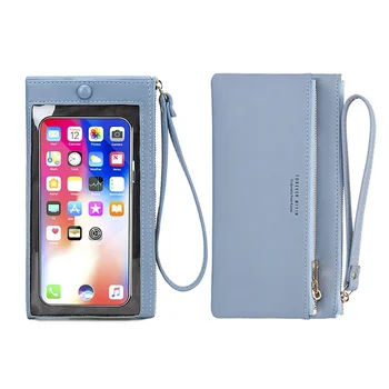 Стилна нова дамска чанта Проста малка свежа двойна плътен цвят Всичко може да докосне екрана Мобилен телефон чанта