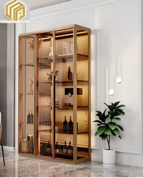 Стъклен шкаф за вино прозрачен дисплей шкаф алуминиева сплав проста LED светлина с хол стена домакинство