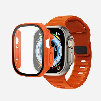 Стъкло + калъф + каишка за Apple Watch Ultra Band 49mm 44mm 40mm 45mm 41mm 38mm 42mm Силиконова гривна за колан iWatch 4 5 6 se 7 8 ленти
