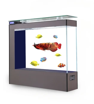 Супер бяло стъкло риба резервоар хол интелигентен екологичен етаж аквариум екран дял стена риба глобус