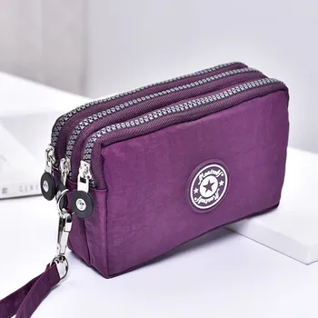 Троен цип дамска къса чанта за мобилен телефон Дамска чанта Моден грим дамска чанта промяна водоустойчив многослоен джоб