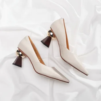 туфли женские Универсални обувки за жени Френски високи токчета контурирани петата плитки заострени обувки Simple Women Heel Дамски обувки