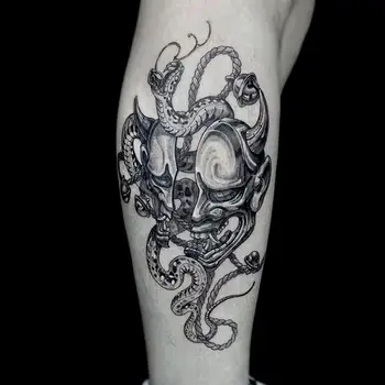 Фалшиви татуировки Черна змия Banno маска Bell водоустойчив татуировка стикери Сладурана Hotwife Tatto Festival Tatoo Временно изкуство на едро