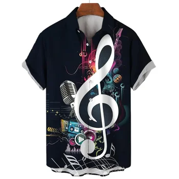 Хавайски плажни ризи за мъже 3D музикален стил къс ръкав върховете Мъжки винтидж ризи женски улично облекло летни модни дрехи 4XL