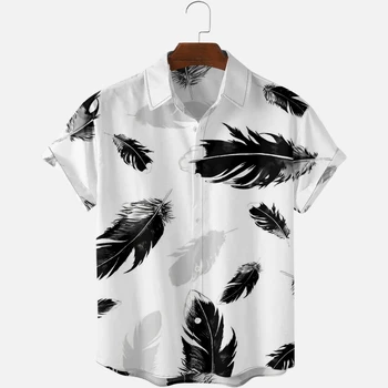 Хавайски ризи за мъже бял цвят върхове перо печат ризи къс ръкав летен плаж ваканция върховете дишаща