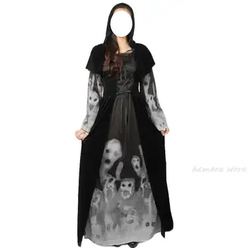 Хелоуин възрастен женски жътвар рокля Страшен скелет вампир косплей костюм бар сценичен костюм