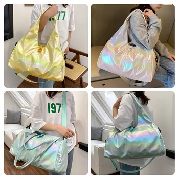 Цветна перлена лъскава чанта за пътуване Спортна чанта с голям капацитет за кратко пътуване за бягане Фитнес