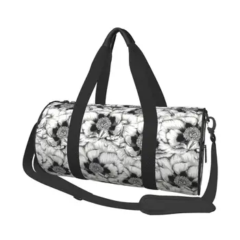 Цветя Божур спортни чанти природата готино мода обучение фитнес чанта с обувки сладък чанти двойка дизайн Оксфорд фитнес чанта