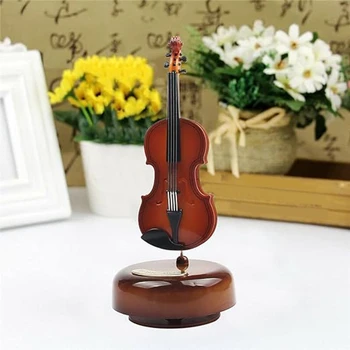 Цигулка музикална кутия мини реколта музикална кутия с въртяща се основа, класически реплика инструмент занаяти модел