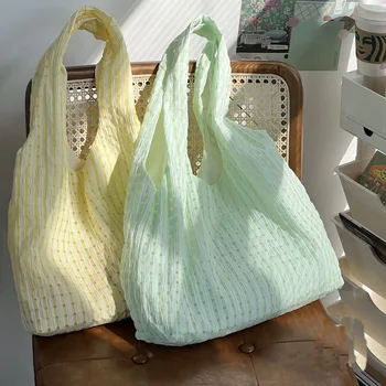 Чанта за рамо 2023 Нова модна Preppy стил лятна фея мека пазарска чанта свеж плътен цвят случайни прости чанти за рамо