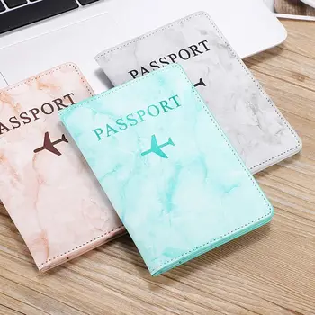 чекиране Притежател на билет за мраморно зърно PU кожен притежател на паспорт Аксесоари за пътуване Паспорт Защитно покритие PU карта случай