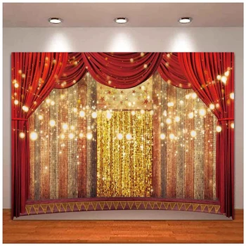 Червена завеса сценична фотография фон цирк карнавал фон рожден ден сватба бебе душ парти декорация банер доставки