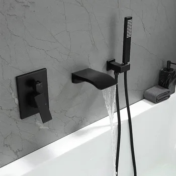 Черен/сив вана душ кранче комплект месинг вана & душ кранче вана смесител смесител с ръчен водопад вана