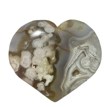 Черешов цвят ахат сърце форма палмов камък естествен кристал суров скъпоценен камък лечебен подарък декорация на дома