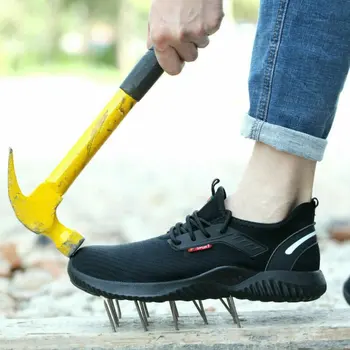 Черни спортни обувки Летни обувки за безопасност Стоманени маратонки за глава на пръстите Леки износоустойчиви дишащи за мъже жени