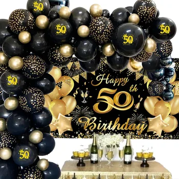 черно злато 50-ти Честит рожден ден фонове банер 30 60-ти рожден ден парти декорация фон кърпа масакорица парти фото подпори