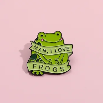 Човече, аз обичам жаби емайл щифтове карикатура жаба брошки чанта ревера бутон значки смешно животински бижута подарък за деца приятели дрънкулка