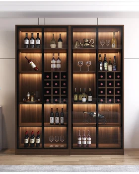 Шкаф за вино, хол със стенна облицовка, шкаф за показване на стъклени врати, малък шкаф за съхранение и съхранение на домакинства от висок клас